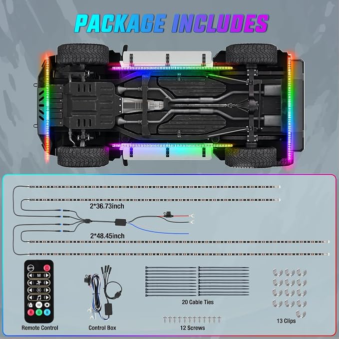 Nilight 4Pcs Aluminum Underglow Neon Accent Strip Lights 396 LEDs Dream Color - Image 7