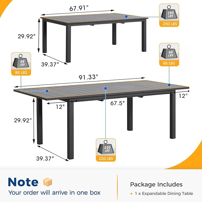 Wisteria Lane Aluminum Outdoor Dining Table, All-Weather Extendable Patio - Image 3