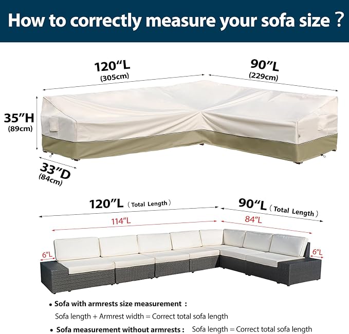 Outdoor Sectional Cover-L-Shaped Patio Furniture Covers Waterproof Rip-Stop - Image 4