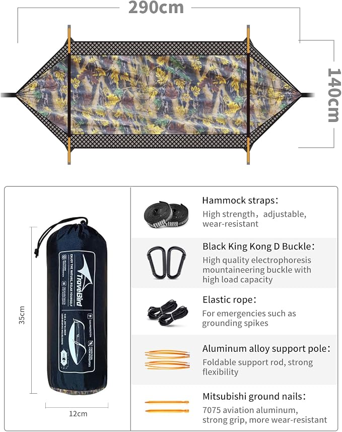 Camping Hammock Tent with Mosquito Net and Sunshade, Extra Large - Image 7