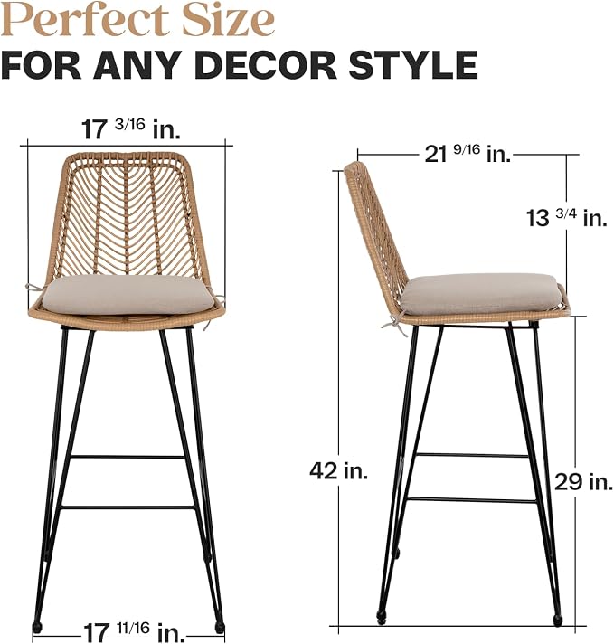 IDZO Outdoor Rattan Bar Stools Set of 2, 42-Inch Tall - Image 2