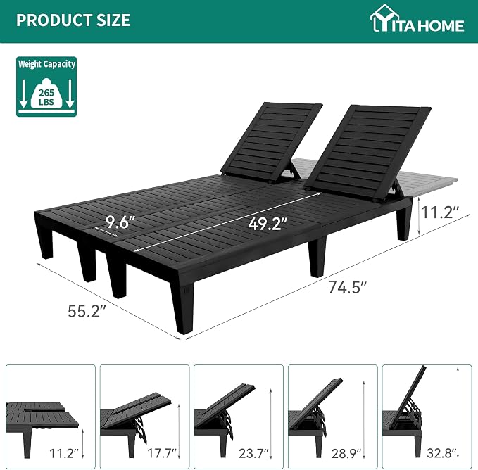 YITAHOME Pool Lounge Chairs Set, 2-in-1 Outdoor Chaise Lounge W/5-Position - Image 6
