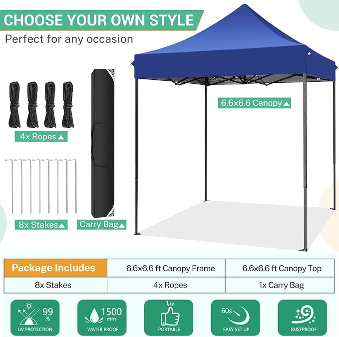 COBIZI 6.6x6.6 Pop up Canopy Tent Heavy Duty Without Sidewalls, Easy Set-up - Image 6