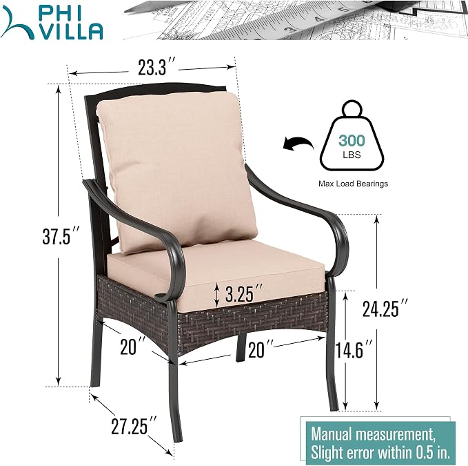PHI VILLA Outdoor Dining Chairs Set of 4, Heavy Duty Outdoor Metal Wicker - Image 2