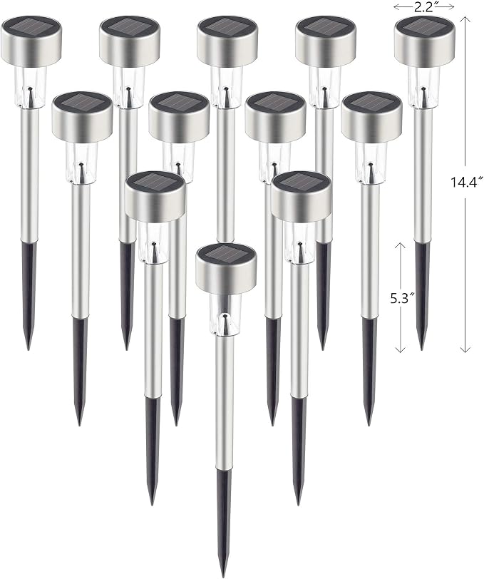 GIGALUMI Solar Pathway Lights, Stainless Steel IP44 Waterproof Auto On/Off - Image 5