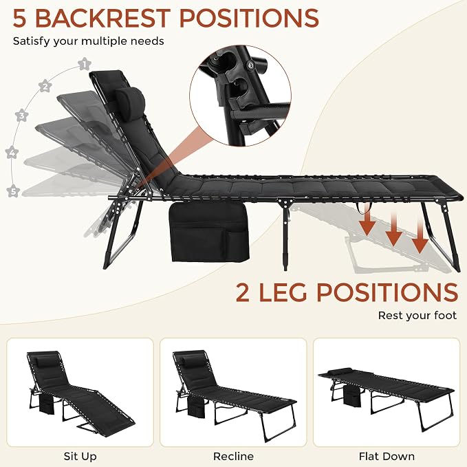 TLSUNNY Padded Folding Lounge Chair, Portable Reclining Chair - Image 4