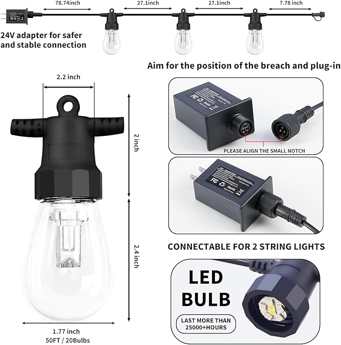 Outdoor String Lights 50FT, Outdoor Lights - Image 6