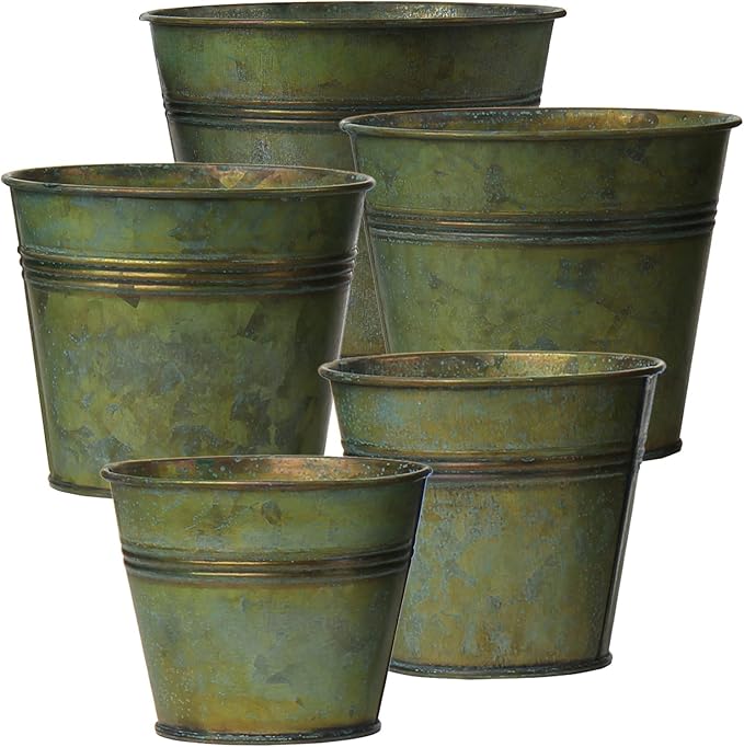 Briful 5 Size Galvanized Buckets Rustic Farmhouse Metal Bucket Galvanized by Briful