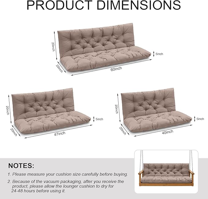 Porch Swing Cushions, Outdoor Swing Replacement Cushions 3 Seater - Image 2