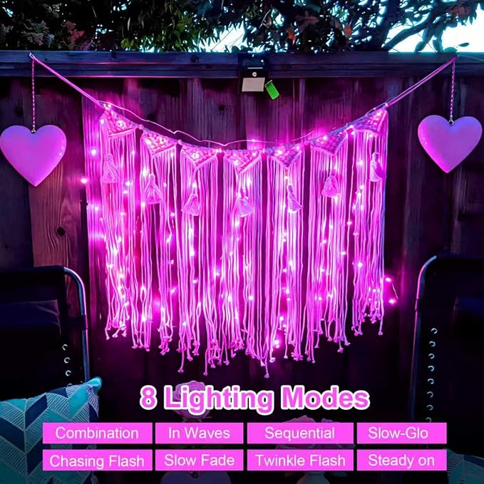 QITONG 4 Pack Pink Solar Fairy Lights, Each 33ft 100 LED String Lights Outdoor - Image 3