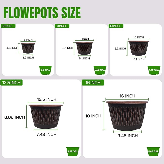 4 Pack 9 Inch Retro Plant Pots, Vintage Striped Flower Pots - Image 4