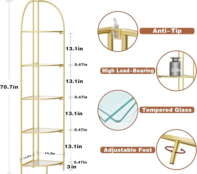 Crofy Foldable 5 Tier Corner Shelf, Metal Corner Plant Stand - Image 3