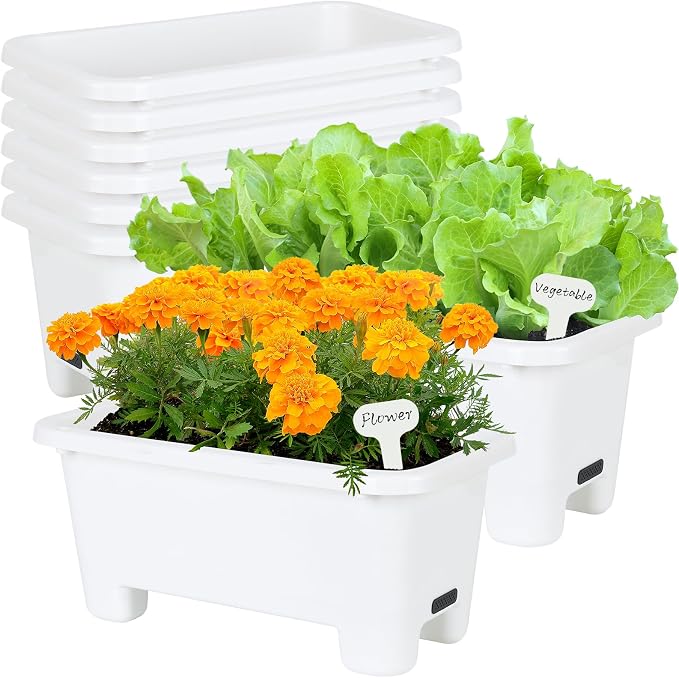 Self-Watering Rectangle Planter Boxes 8-Pack, 15.7-Inch Window Box Planter by Oliz