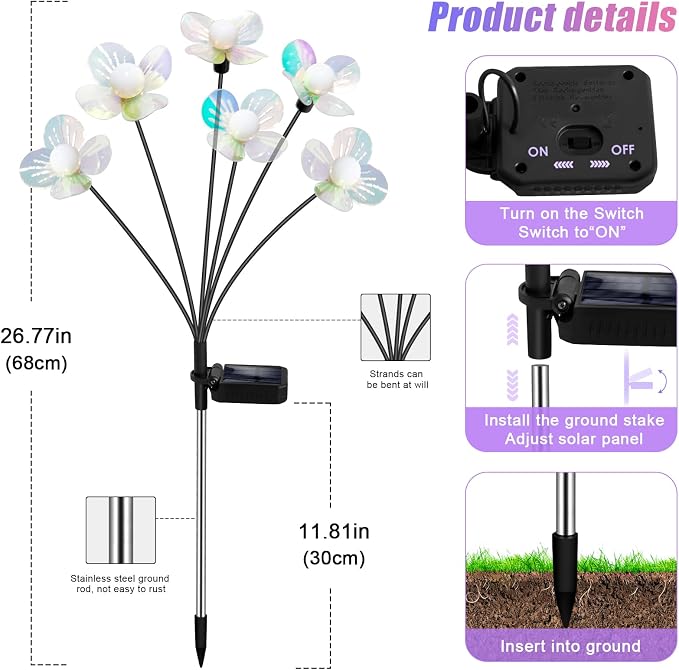 Solar Garden Lights Outdoor, New Upgraded 4-Pack Firefly Solar Lights - Image 4