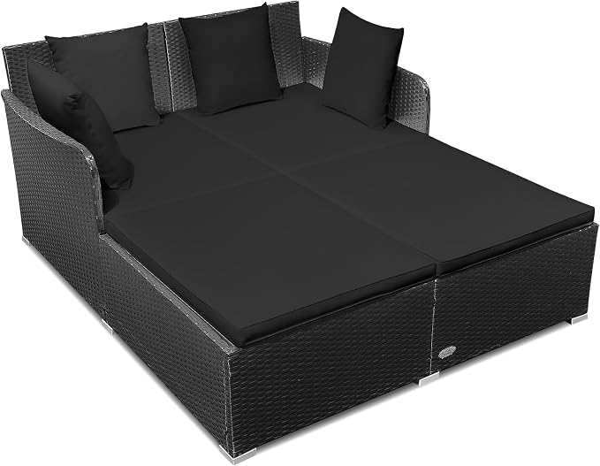 RELAX4LIFE Rattan Patio Outdoor Daybed, Wicker 2-Person Sunbed Loveseat by RELAX4LIFE