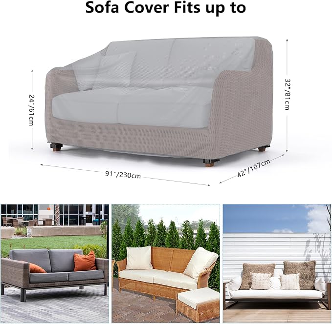 Mrrihand Heavy Duty Patio Sofa Cover, 3-Seater Outdoor Sofa Loveseat Cover - Image 2