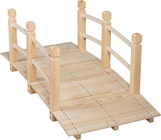 Giantex 5 FT Wooden Garden Bridge, Classic Wood Arc Footbridge - Image 8