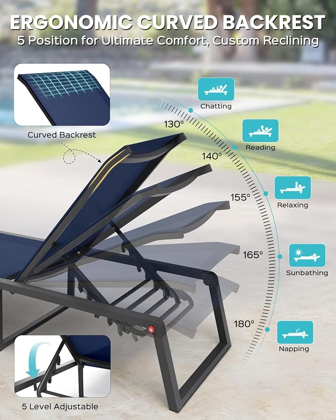 Aluminum Chaise Lounge Outdoor Set of 2, Foldable & Assembly Free Patio Pool - Image 4