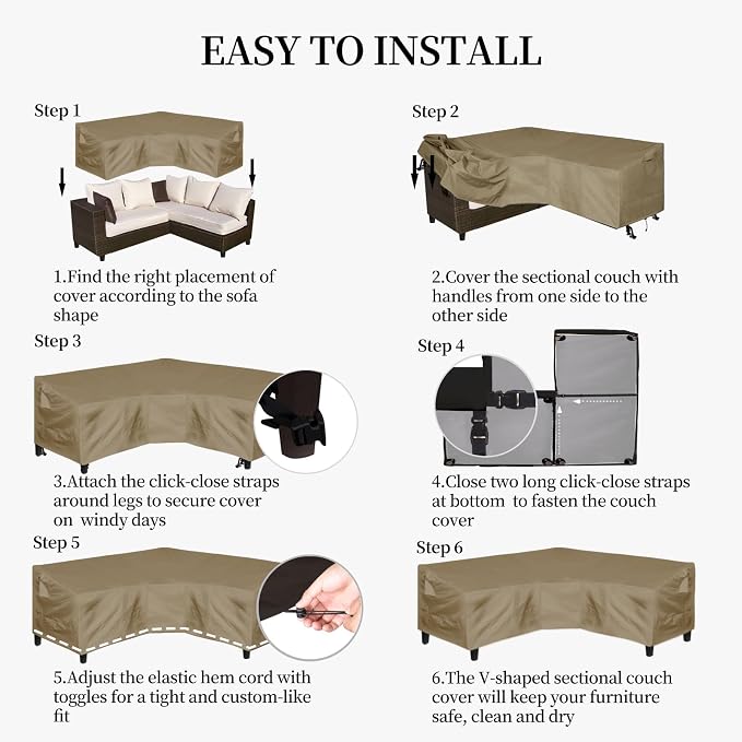 Easy-Going 600D Patio V-Shaped Sectional Sofa Cover, Heavy Duty Outdoor - Image 7