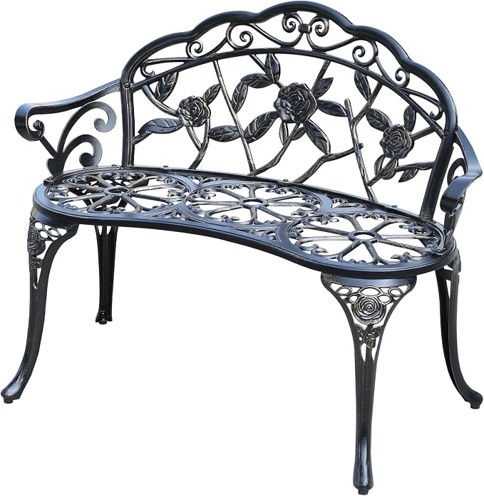Cast Aluminium Outdoor Bench, Rose Garden Bench by Unknown