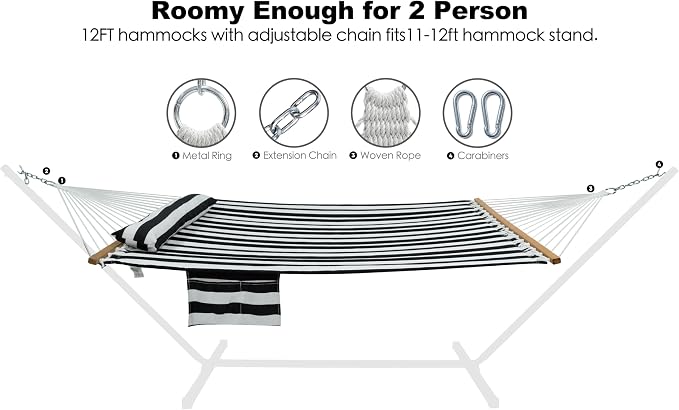 2 Person Hammocks for Outside, Double Quilted Fabric Outdoor Hammock - Image 2