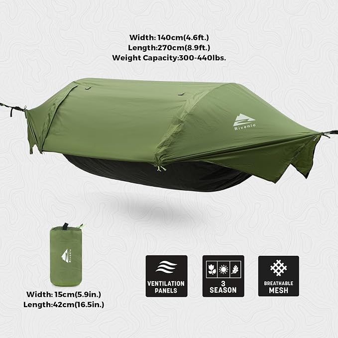 Camping Hammock Tent with Mosquito Net & RainFly, 3 in 1 Waterproof Lightweight - Image 2