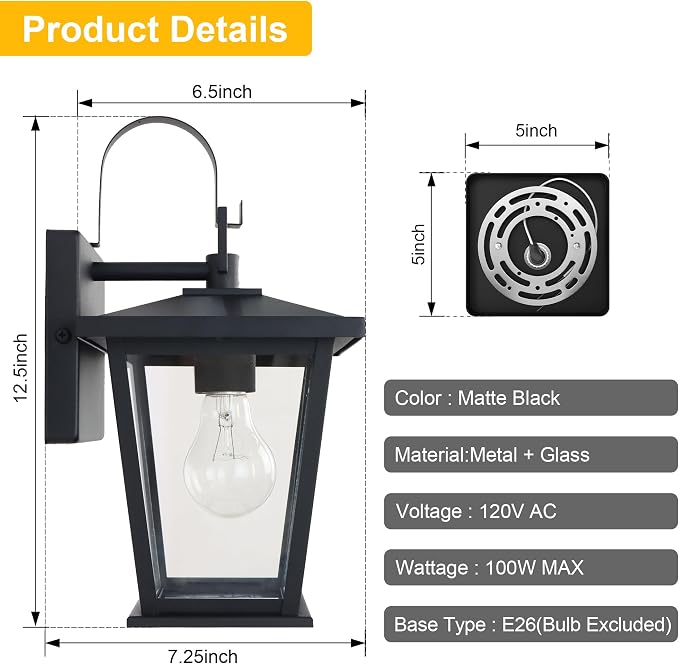 Kalium Outdoor Light Fixtures Wall Mount, Waterproof Exterior Wall Lanterns - Image 4