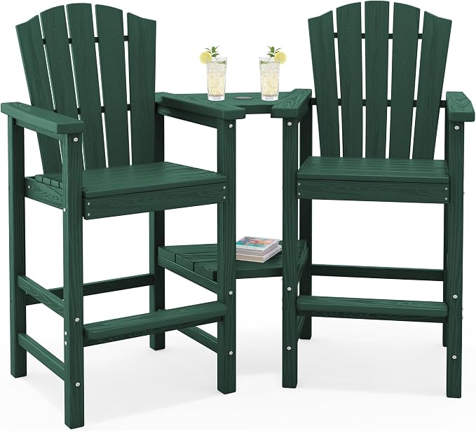 KINGYES Tall Adirondack Chair Set of 2, All Weather HDPE Bar Height Adirondack by KINGYES