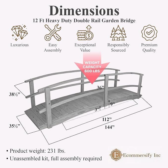12 FT Grey Amish Made Garden Bridge - Image 2
