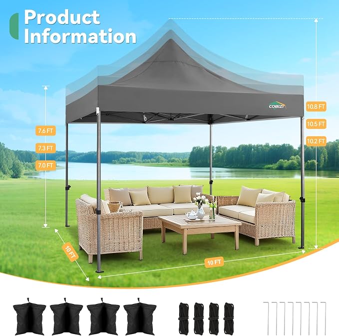 COBIZI 10x10 Heavy Duty Pop up Canopy Tent - Image 3