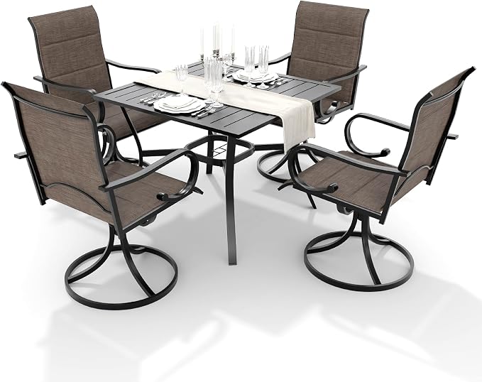 MELLCOM 5-Piece Outdoor Dining Set, 4 Swivel Rocker Chairs - Image 9