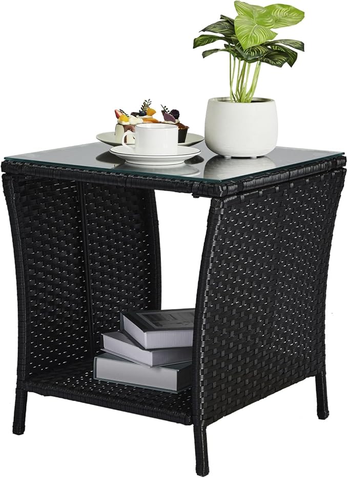VINGLI Outdoor Wicker Side Table Patio Side Tables by VINGLI