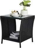 Wicker Rattan Side Table, Outdoor Square Rattan Coffee End Table by Unknown