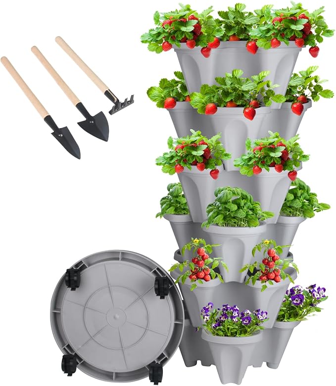GameXcel Vertical Planter 6 Tier Stackable Planters Garden Planters Strawberry by GameXcel