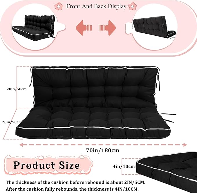 2-3 Seat Swing Replacement Cushion, Outdoor Bench Cushions - Image 5