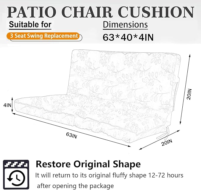 Waterproof Porch Swing Cushion Replacement, 2–3 Seat Swing Seat Cushion - Image 6