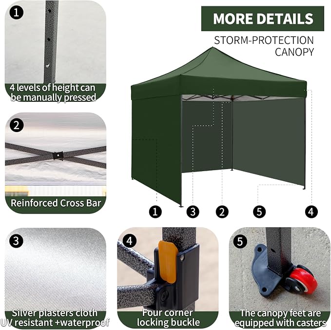 10x10 Pop up Canopy Tent with Sidewalls, Heavy Duty Waterproof Sun Shade Canopy - Image 3
