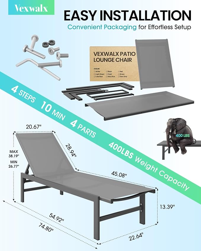 Outdoor Lounge Chairs Set of 3, Aluminum Chaise Lounge Chairs - Image 3