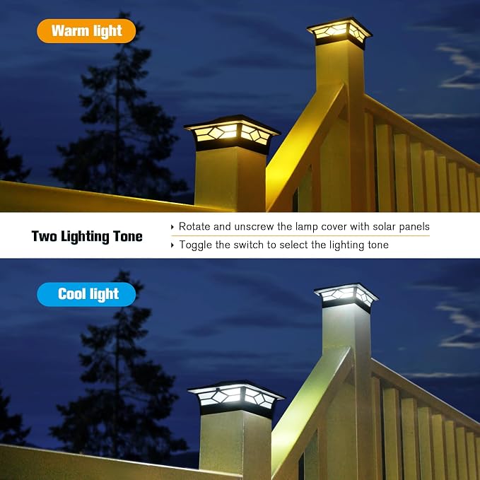 Solar Post Cap Lights Outdoor 4pack, Waterproof Solar Powered Deck Fence Post - Image 4