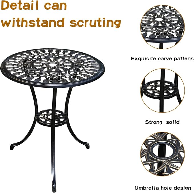JARDIN DE CENTENNIAL Patio Bistro Set.Rust-Resistant Cast Aluminum Bistro Table - Image 4