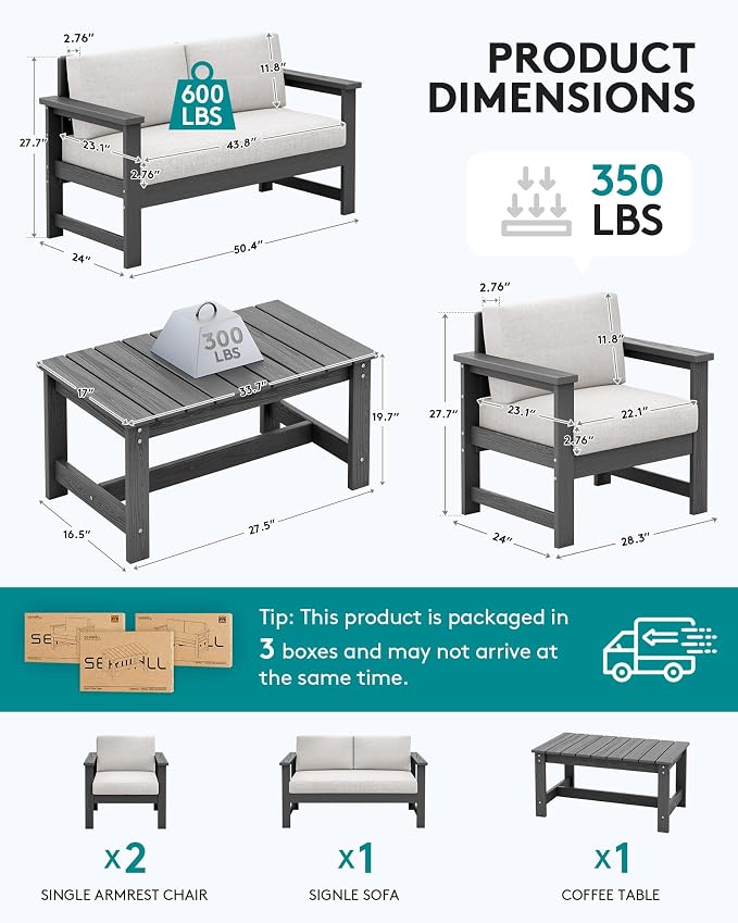 SERWALL 4 Pieces HDPE Outdoor Sofa Set - Image 5