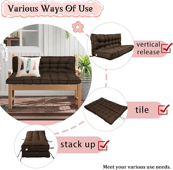 2-3 Seat Swing Replacement Cushion, Outdoor Bench Cushions - Image 2