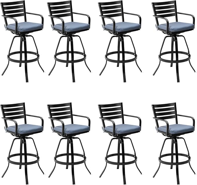 Pellebant 29.5" Outdoor Bar Stools Set of 8, Aluminum Swivel Patio Bar Height by Pellebant