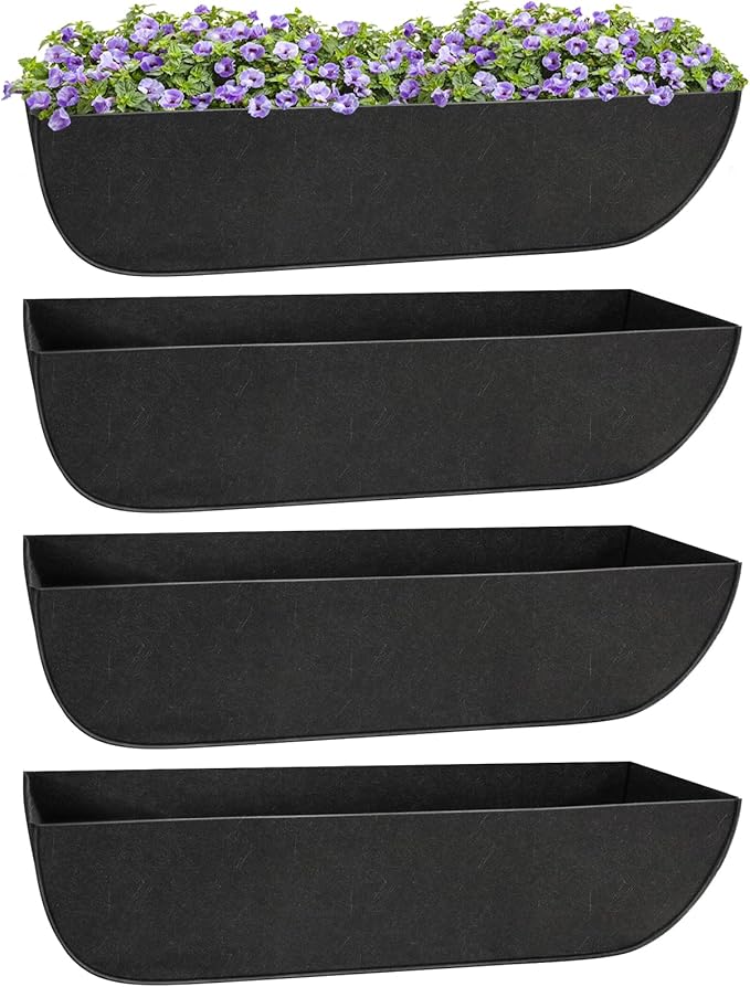 Riare 4 Pack 30 Inch Black Fabric Window Box Liners- Felt Square Trough Planter by Riare