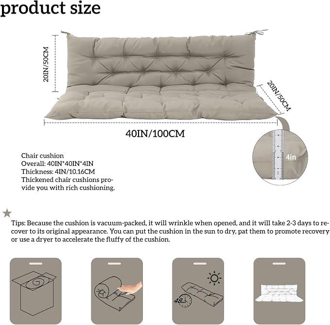 Outside Benches Cushion with Backrest, Thicken Waterproof Swing Cushions 2/3 - Image 5