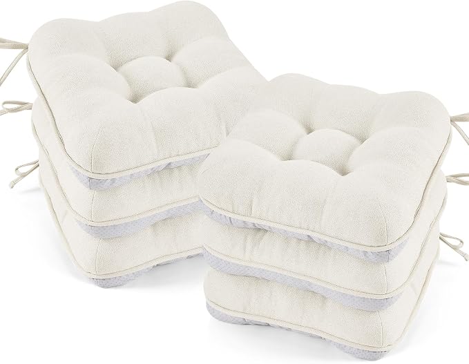 BETU White Chair Cushions for Dining Chairs Set of 6, 3.5" Thick Kitchen Table by BETU