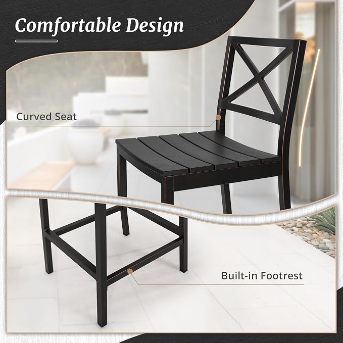 Outdoor Bar Height Table and Chairs Set, 3 Piece Black Top and Bronze Leg Patio - Image 5