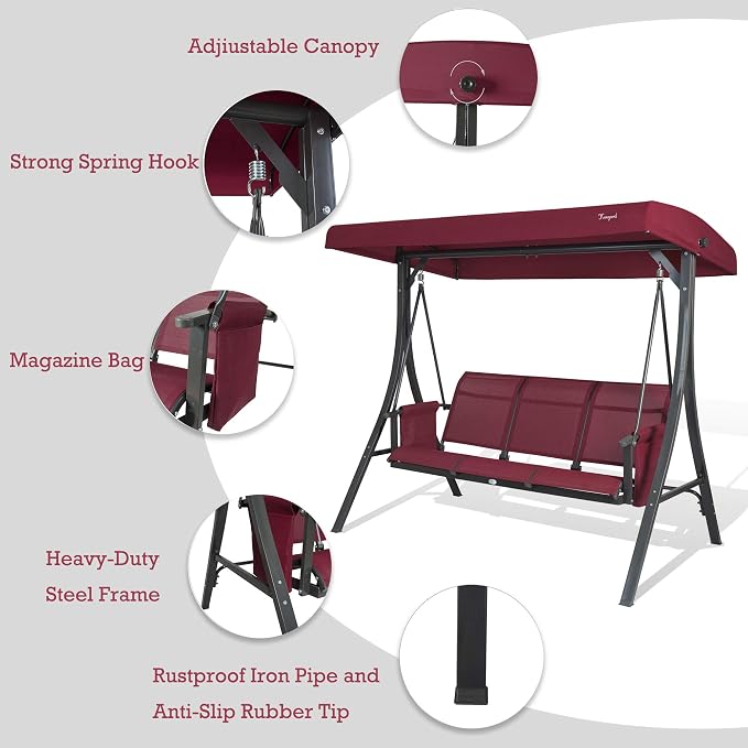 Kozyard Brenda 3-Seat Outdoor Porch Swing Glider, Patio Swing - Image 2