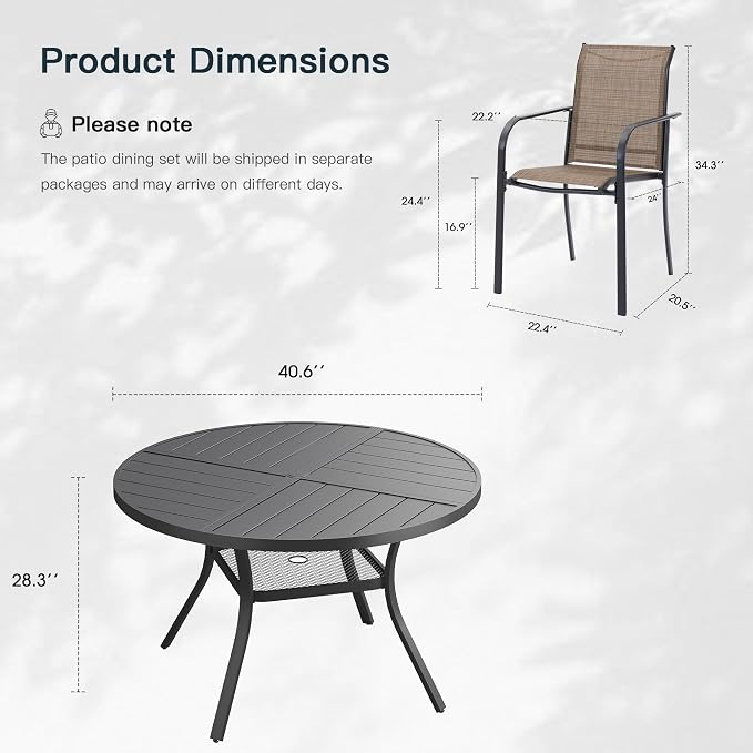 VICLLAX 5 Pieces Patio Outdoor Dining Set, 40.6" Round Metal Table - Image 2