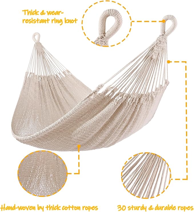 ZEAN Handwoven Hammock by Thick Cotton Rope XL Two Person Hammock - Image 5